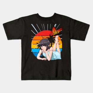 Anime girl with butterfly Kids T-Shirt